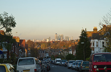 Image showing Canary Wharf at Sunset