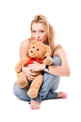 Image showing Beautiful blonde with a teddy bear