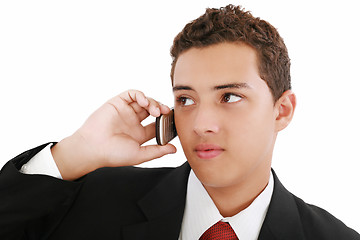 Image showing Close-up of attractive young businessman on cellphone. Nineteen 