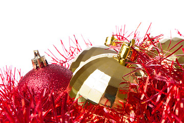 Image showing christmas balls with tinsel