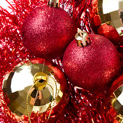 Image showing christmas balls with tinsel