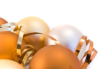 Image showing christmas glass balls decorated with ribbons