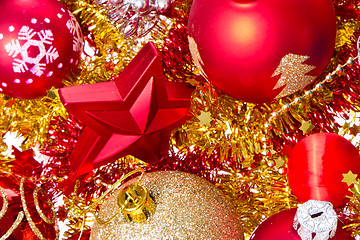 Image showing christmas balls and tinsel