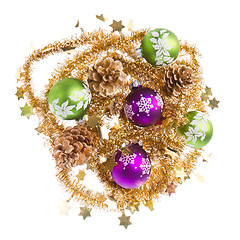 Image showing christmas balls with tinsel