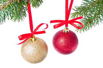 Image showing christmas balls hanging from tree