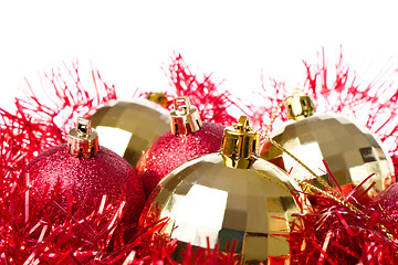 Image showing christmas balls with tinsel