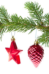 Image showing red christmas decoration on the tree