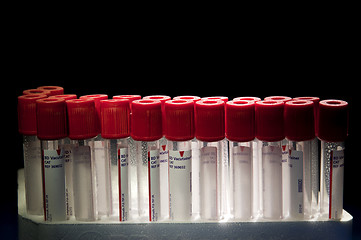 Image showing Red test tubes placed at two lines