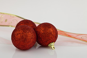 Image showing Red Christmas Baubles .