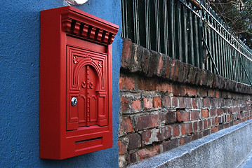 Image showing Post box on brick wall