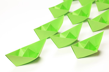 Image showing Green paper boats