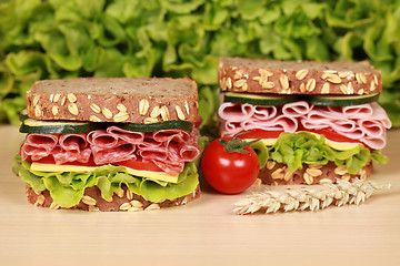 Image showing Sandwiches with salami and ham