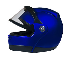 Image showing Motorcycle helmet with a raised glass. Dark blue