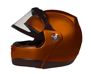 Image showing Motorcycle helmet with a raised glass. Dark-golden