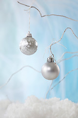 Image showing silver christmas baubles