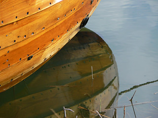 Image showing Boat reflection in water