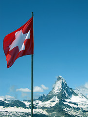 Image showing Matterhorn & Swiss Flag