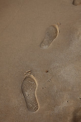 Image showing Human trace of a foot on sand