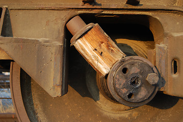 Image showing Wedged railway wheel close-up