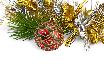 Image showing Christmas red ball with pine branch