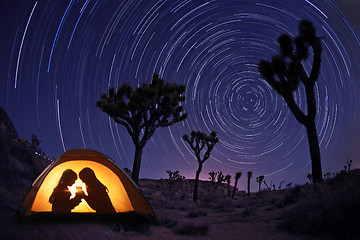 Image showing Children Camping at Night in a Tent