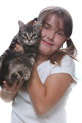 Image showing Child Holding a Kitten on White