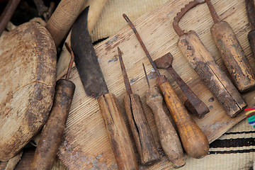 Image showing Collection of wooden kitchen utensils