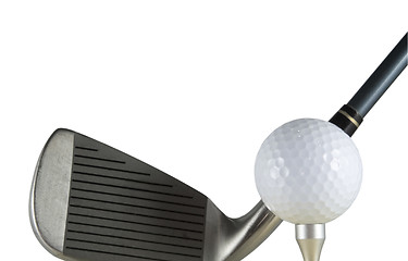 Image showing Golf ball and club