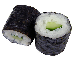 Image showing Two cucumber maki rolls
