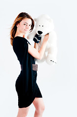 Image showing Pretty woman with white bear