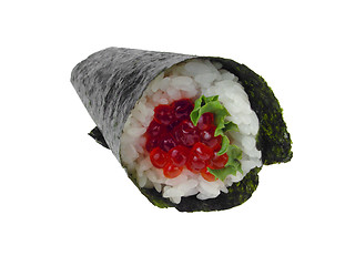 Image showing Salmon roe hand roll sushi