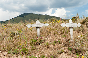 Image showing Old Crosses Desert Outside Taos New Mexico USA