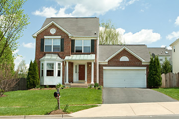 Image showing Brick Single Family House in Suburban Maryland, USA, Blue Sky