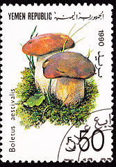 Image showing Canceled Yemani Postage Stamp Mushroom Summer Cepe Boletus Retic