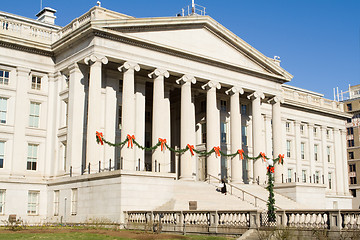 Image showing Treasury Building in Washington DC Decorated Christmas Red Bow G