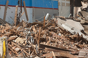 Image showing Pile of Wood and Metal Debris at Demolition Site