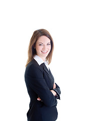 Image showing Smiling Confident Caucasian Business Woman Suit, Arms Crossed