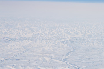 Image showing Snow Covered Verkhoyansk Mountains Olenyok River Aerial Northern