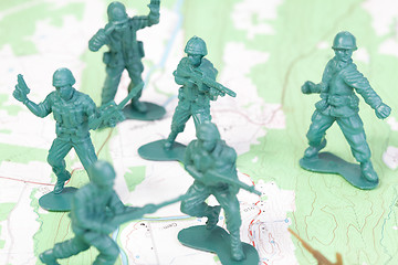 Image showing Plastic Army Men Fighting Battle Topographic Map