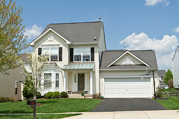 Image showing Front View Vinyl Siding Single Family Small House Suburban Maryl