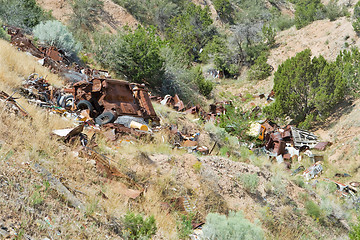 Image showing Scrap Metal and Cars Dumped in a Canyon, New Mexico