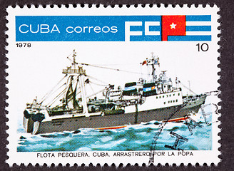 Image showing Cuba Postage Stamp Tuna Boat Stern View Trawler