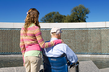 Image showing Grandfather Granddaughter Wheelchair WWII Memorial