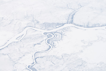 Image showing Aerial Frozen River, Sakha Republic, Verkhoyansk Mountains, Sibe