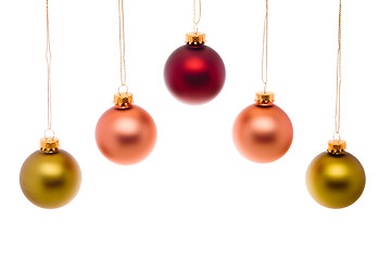 Image showing Pastel Pink Green Red Christmas Balls Isolated