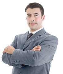 Image showing Smiling Caucasian Hispanic Man Arms Crossed Isolated White Backg