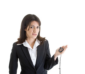 Image showing Worried Woman Suit Holding Compass Isolated White