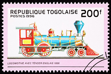 Image showing Canceled Togo Postage Stamp Old English Railroad Steam Engine Lo