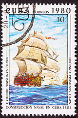 Image showing Canceled Cuba Postage Stamp SantÃ­sima Trinidad Ship of the Line