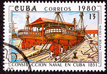 Image showing Canceled Cuba Postage Stamp Vapor Colon Construction in Cuban Dr